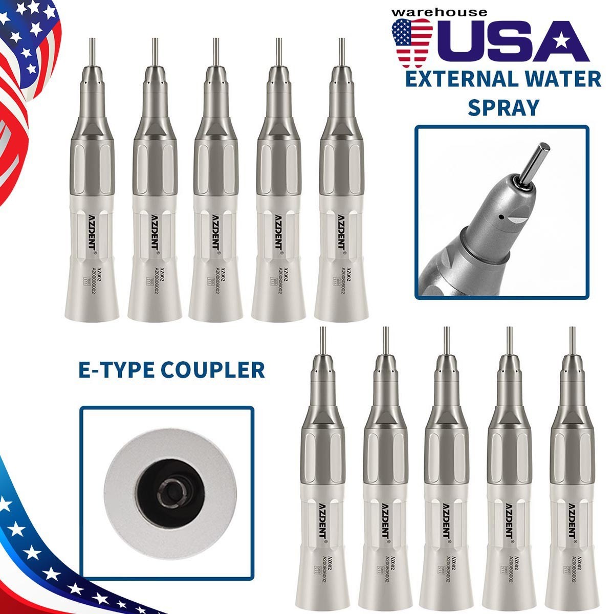 10X AZDENT Dental Low Speed Push button Straight Handpiece E Type
