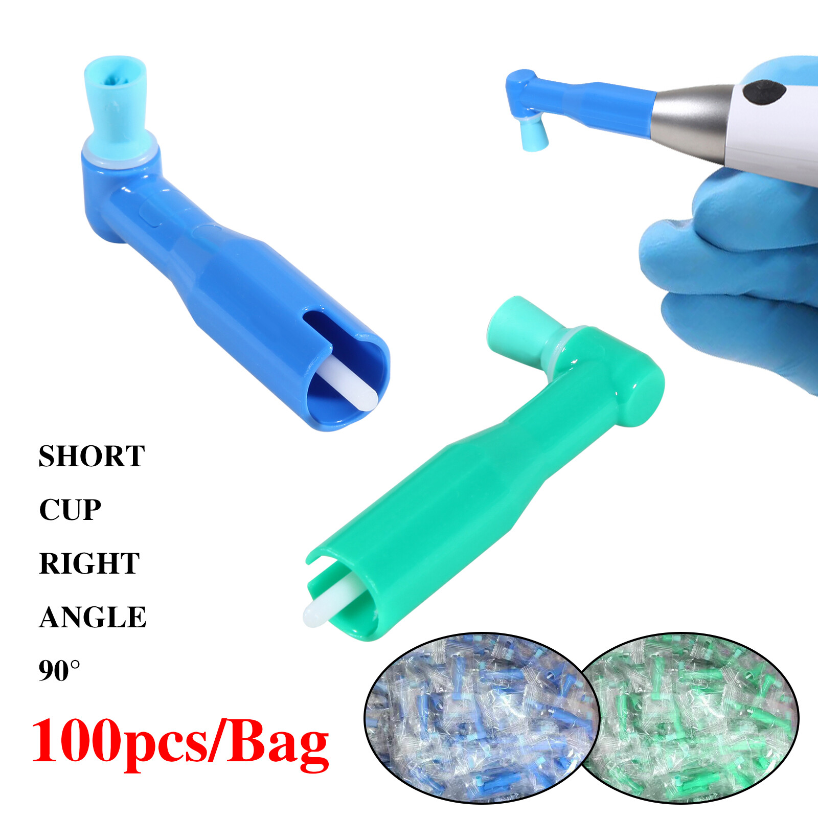 Dental Disposable Prophy Angles Soft Firm Green Blue Cups 90° Latex Free 100’s