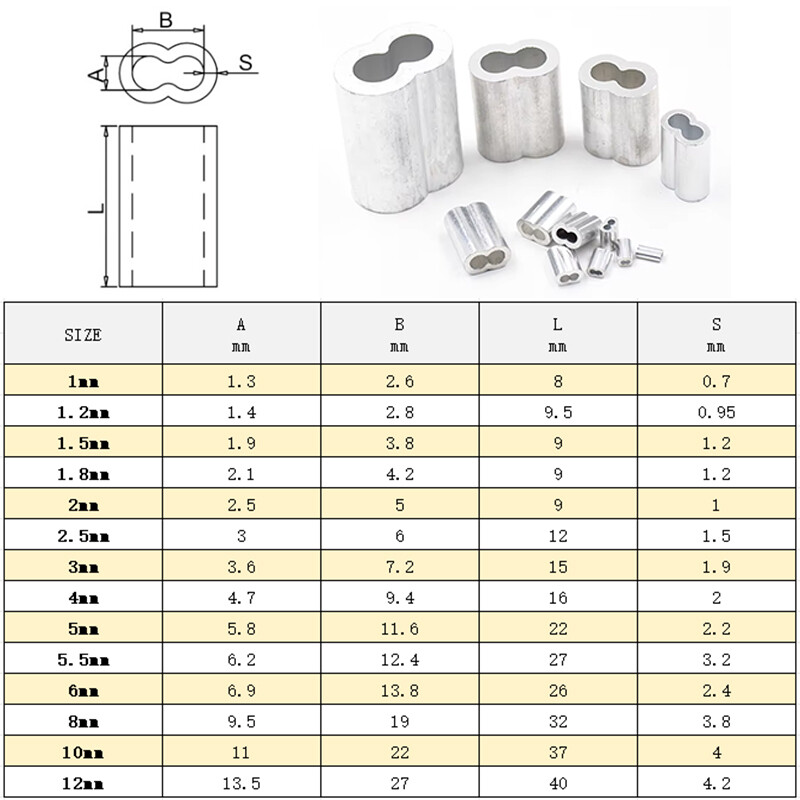 Oval Aluminum Sleeves Clamps for Wire Rope Swage Clip Crimping Loop Sleeve