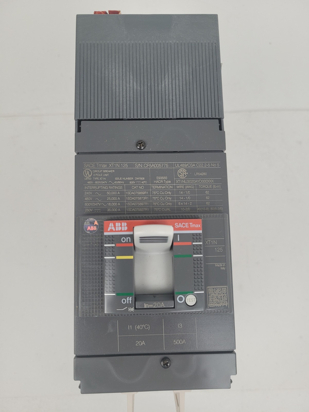 XT1NU3020AYD000XXX ABB 20A 600Y/347VAC Circuit Breaker – Next Day Option – New
