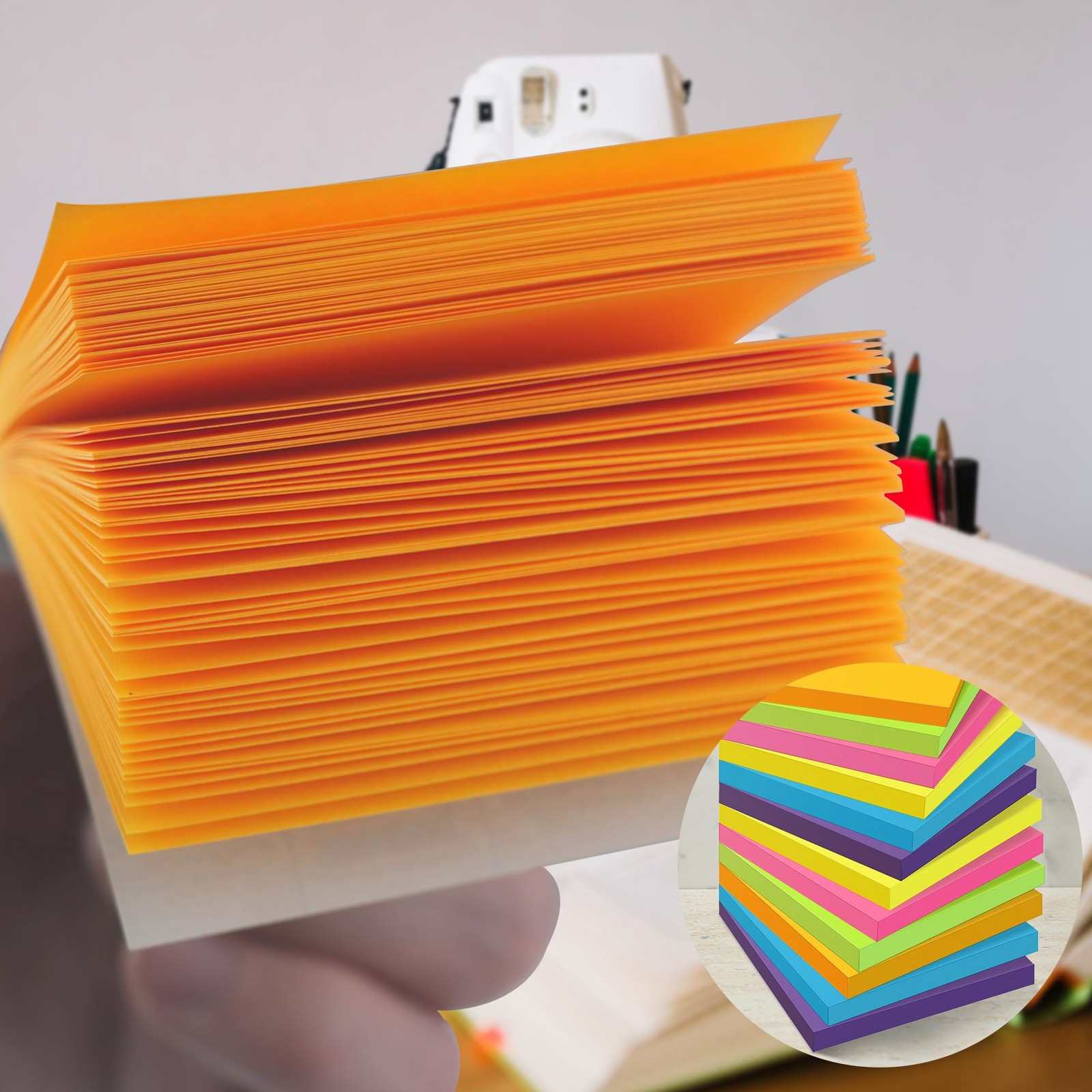 OHOME Sticky Notes – 12 Pads 3”x3” – Colorful Self-Stick Post Notes Bulk – Of…