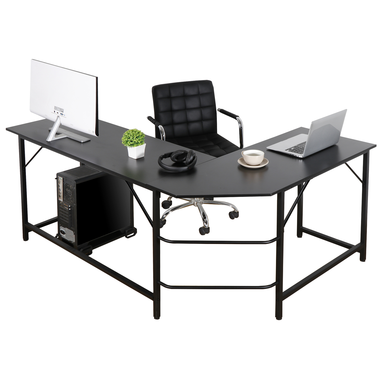 66″ L-Shaped Gaming Desk Corner Computer Desk PC Laptop Study Table Workstation