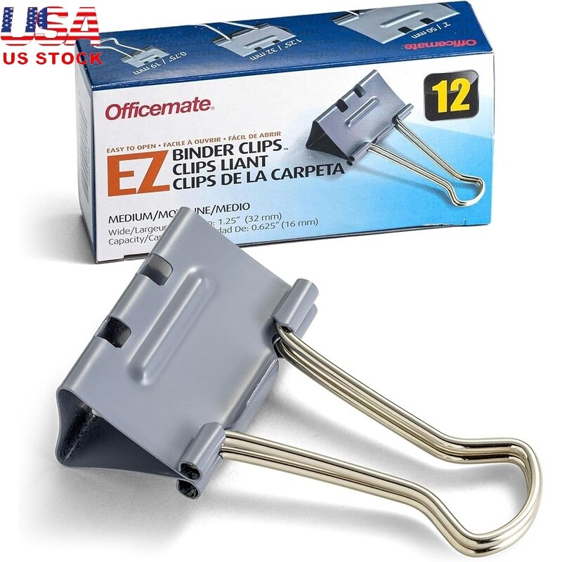 EZ Binder Clips Medium Metal Paper Clips Durable Organizer Office Supply 12ct US