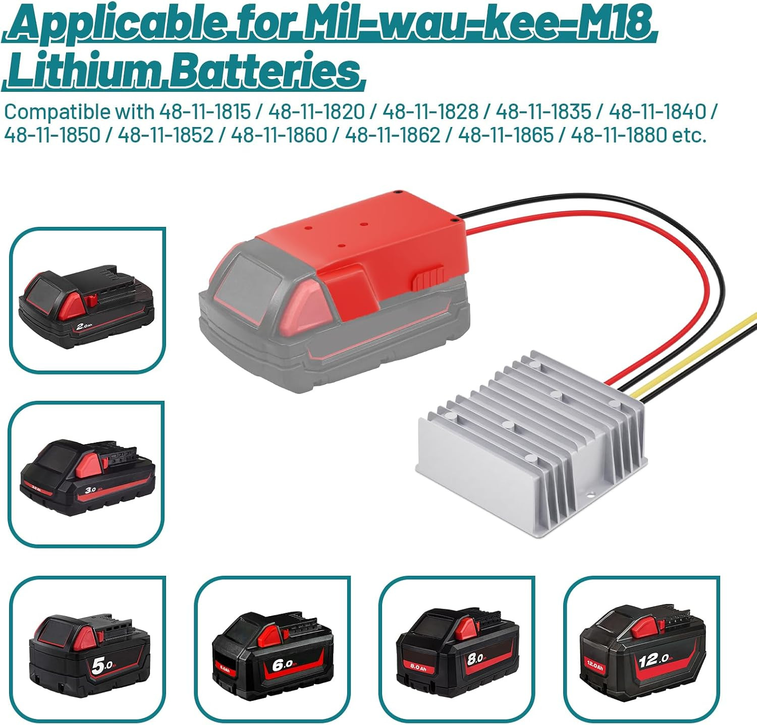 18V to 12V Step-Down Converter for Milwaukee M18 Battery Adapter, DC 12V 20A