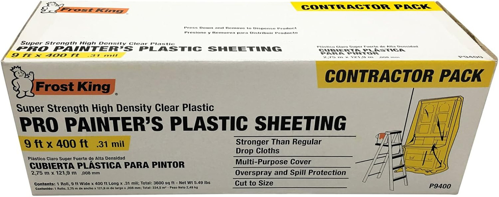 Painter’s Plastic Sheeting 9ft x 400ft with Dispenser – Heavy-Duty Drop Cloth
