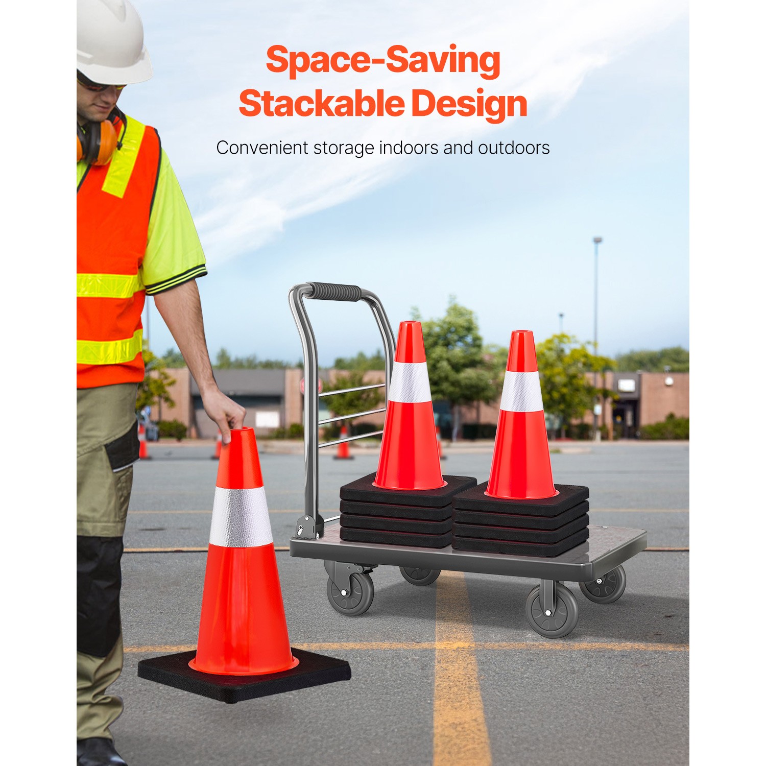 VEVOR 5 PCS Safety Cones Traffic Cones 18″ Orange Reflective Collars Road Cones