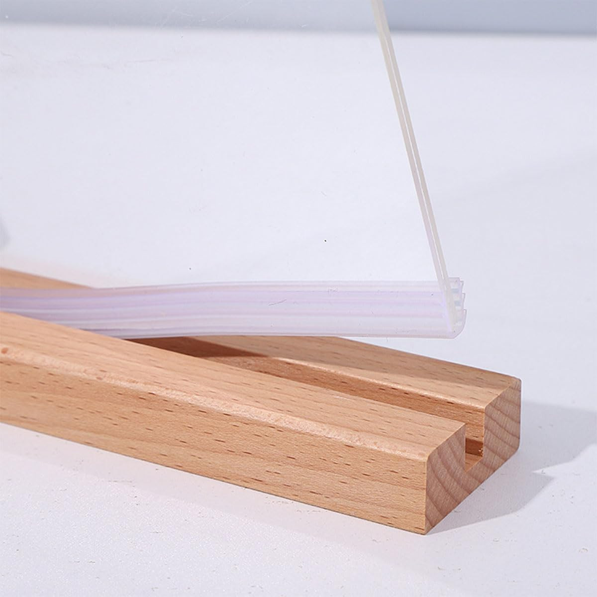 Acrylic Sign Holder 8.5×11 Inch with Solid Wood Base – Thick & Stable Clear Menu