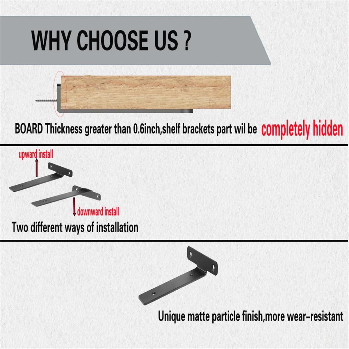 4 Pack Floating Shelf Brackets, 4 Inch Heavy Duty Industrial Wall Shelf Bracket