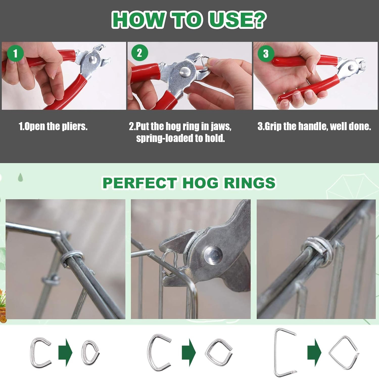 1000Pcs 1/2″ Hog Rings, Galvanized Hog Rings for Auto Upholstery Furniture 