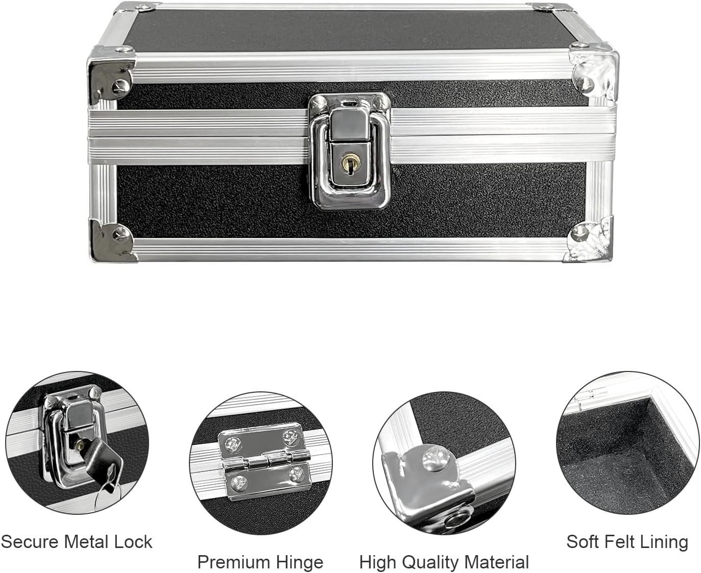 Lockable Cash Box with Key, Aluminium Money Box with Single-Row Currency Tray