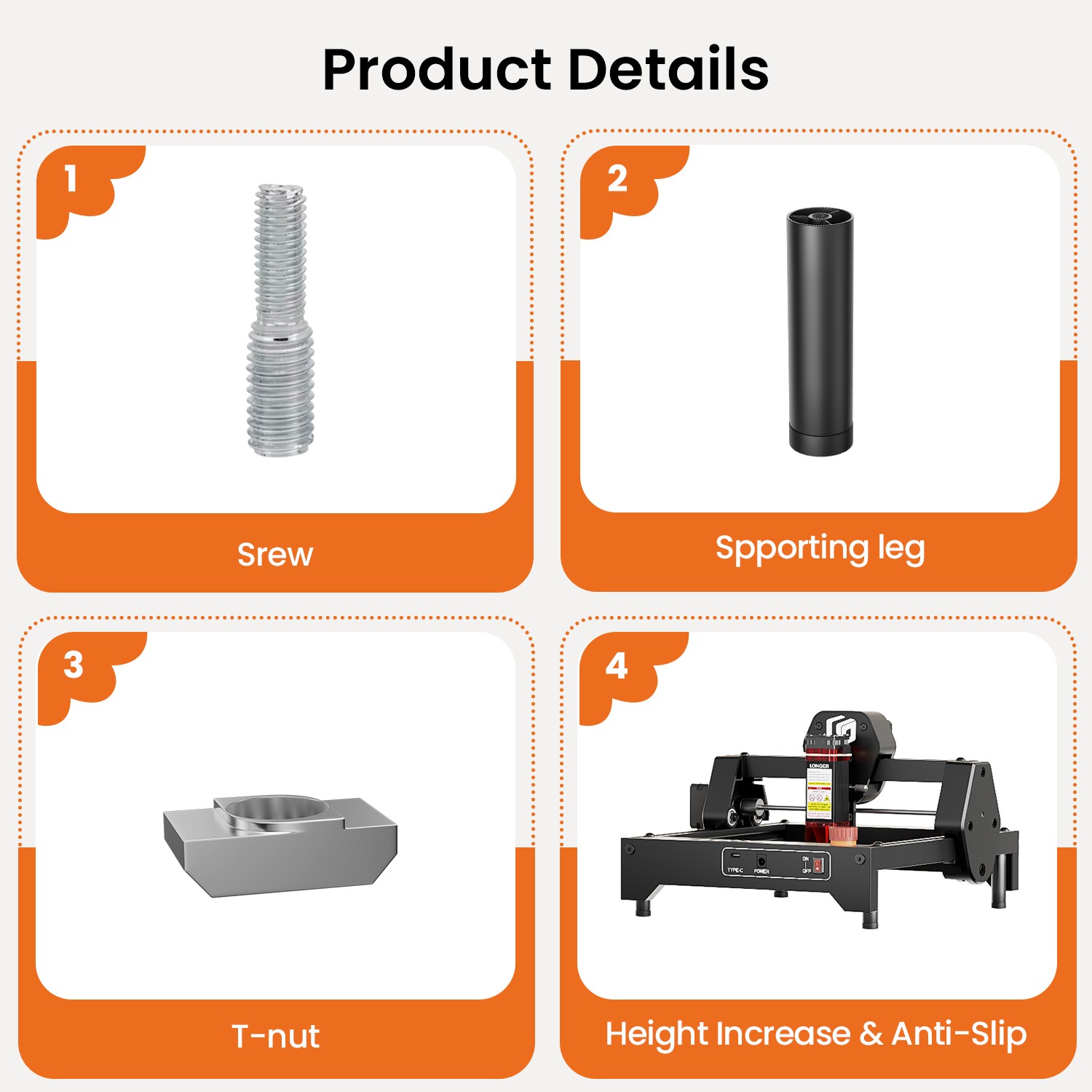 LONGER Ray5 Mini Laser Engraver Raised Support Feet