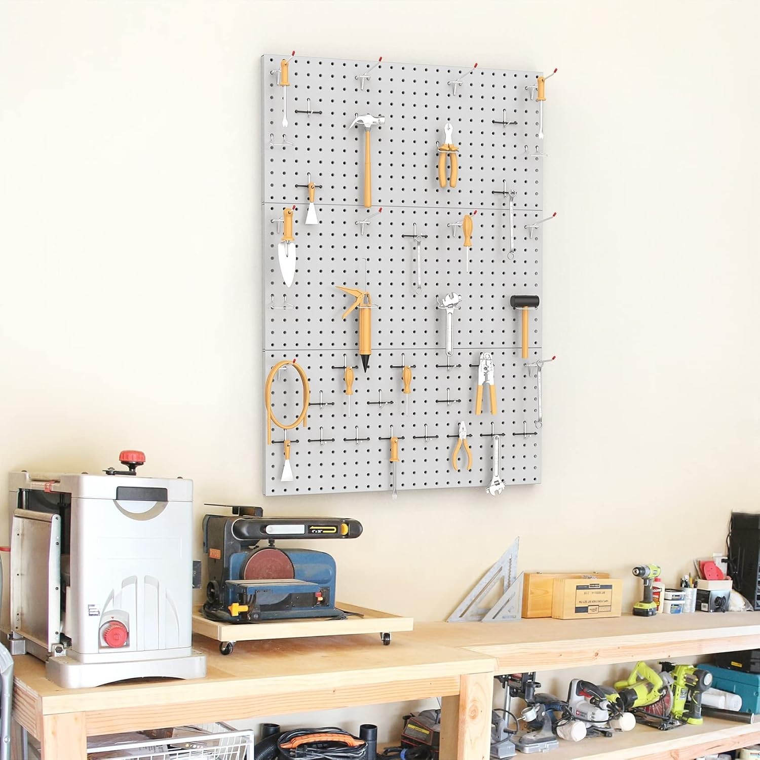 3 Pack 12×24 Inch Metal Pegboard Panels Grey Garage Tool Storage