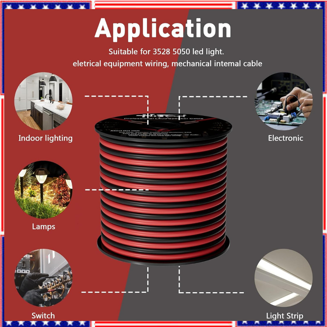 16 Gauge Wire 2 Conductor 30FT Copper-Clad Aluminum for Automotive & Marine