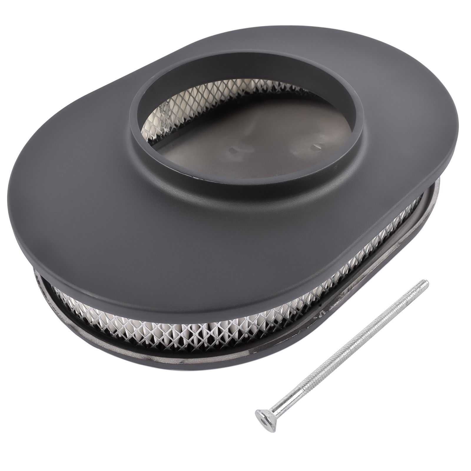 12 Inch Oval Fully Finned Black Aluminum 4 Barrel Air Cleaner 5-1/8 Inch for