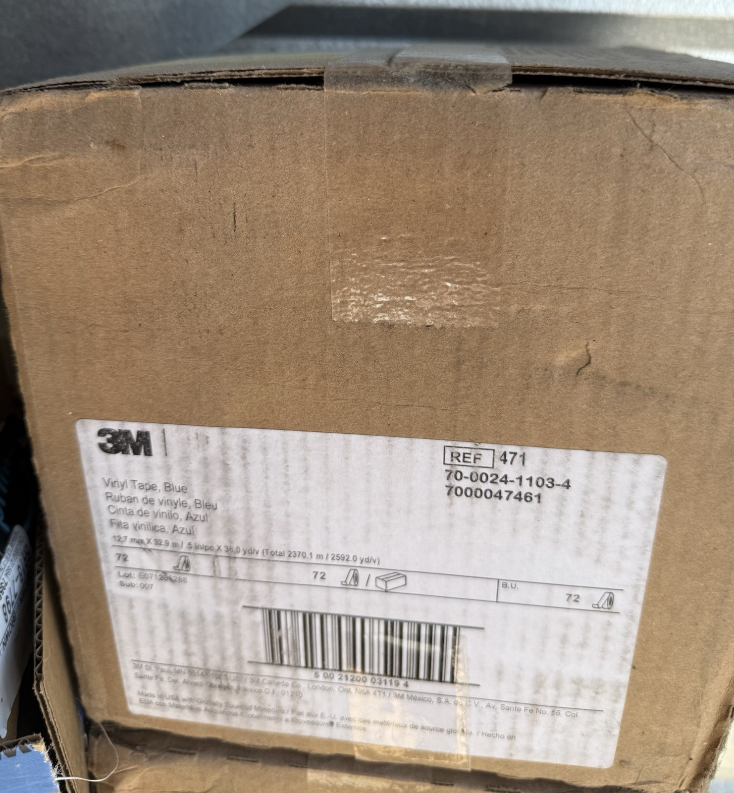 72 Rolls 3M Vinyl Tape 471 Blue 0.5 in x 36 yds