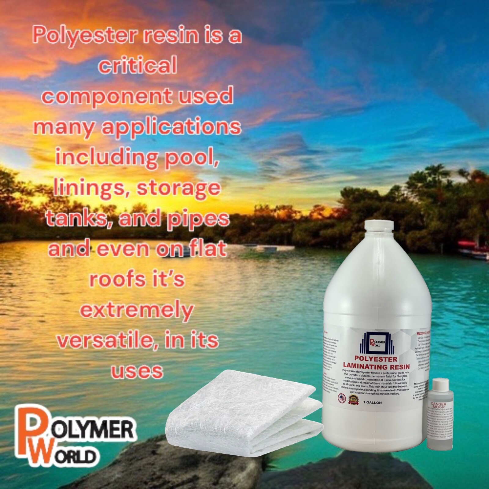 Fiberglass Repair Kit 1 Gal of Polyester Resin 1.5x50x5 Yard Chopped Strand Mat