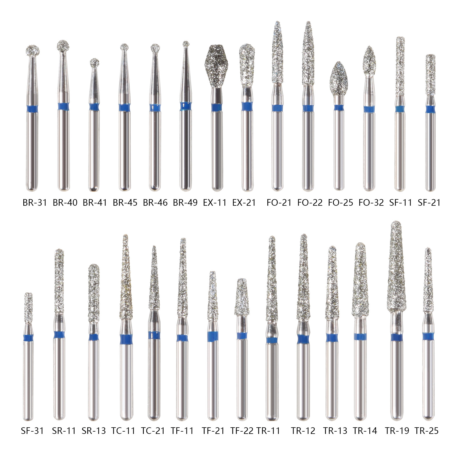100 Types SANDENT Dental FG Diamond Burs For High Speed Handpiece Friction Grip