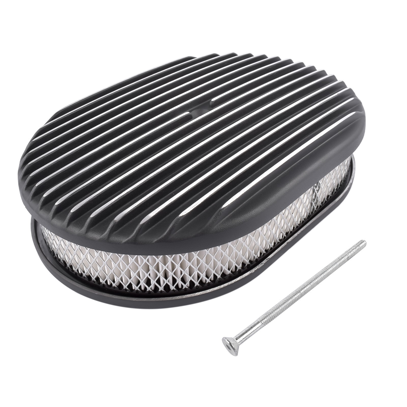 12 Inch Oval Fully Finned Black Aluminum 4 Barrel Air Cleaner 5-1/8 Inch for