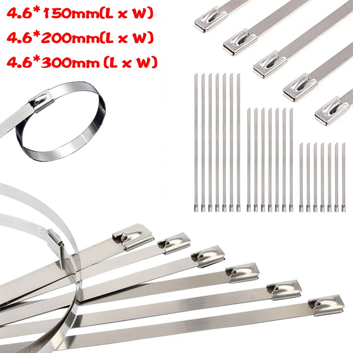300MM X 4.6MM STAINLESS STEEL METAL CABLE TIES WRAP HEAT EXHAUST ZIP TIE TL
