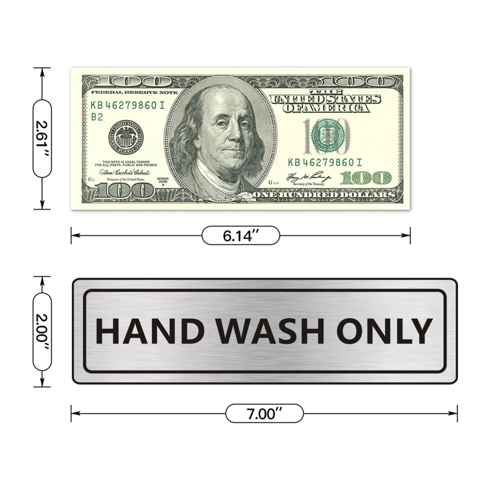 2 PCS Hand Wash Only Sign SelfAdhesive Waterproof Aluminum 7×2 Inch