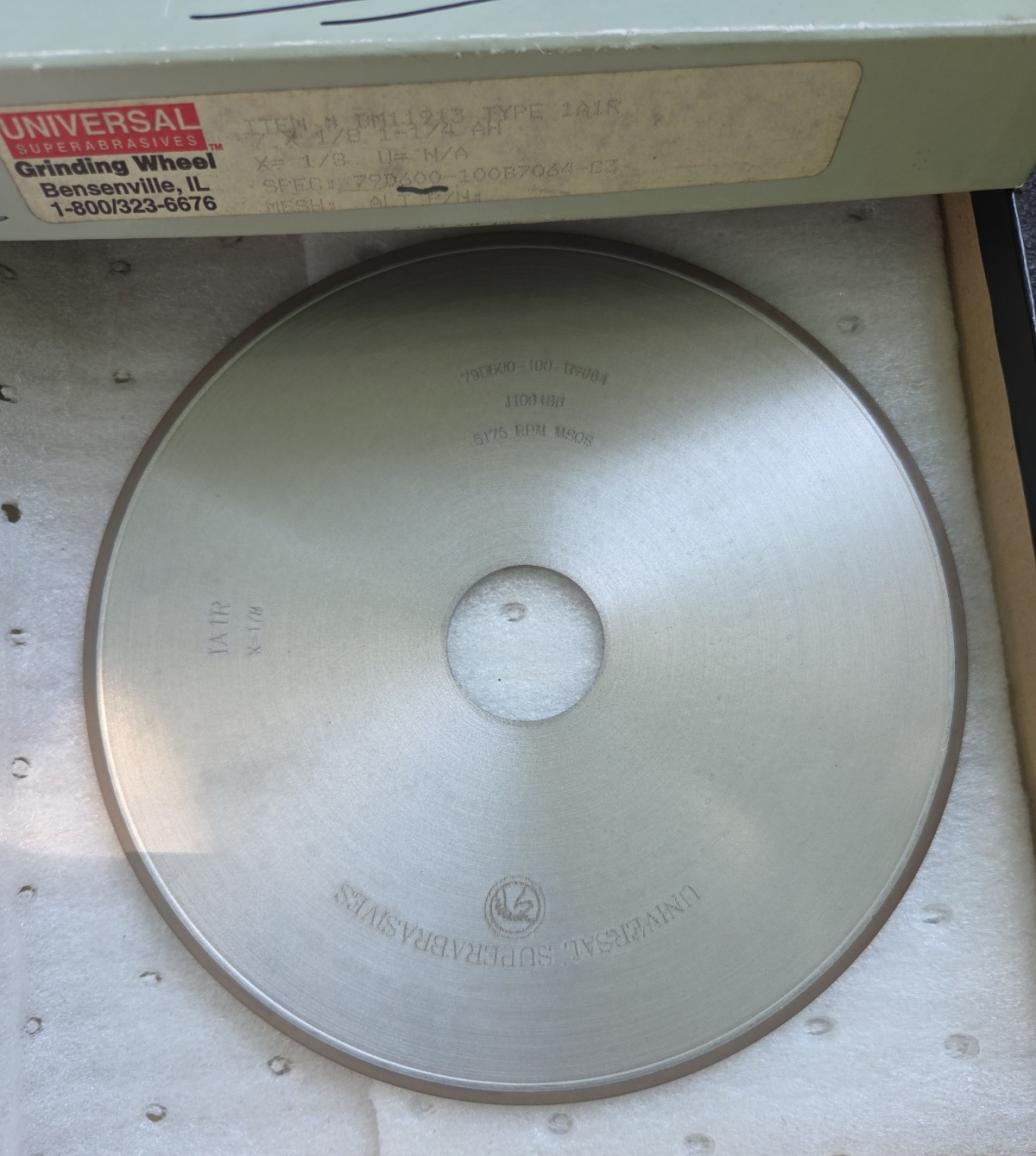 Universal Superabrasives 600 Grit 1A1R 7×1/8×1-1/4 Surface Grinder Diamond Wheel