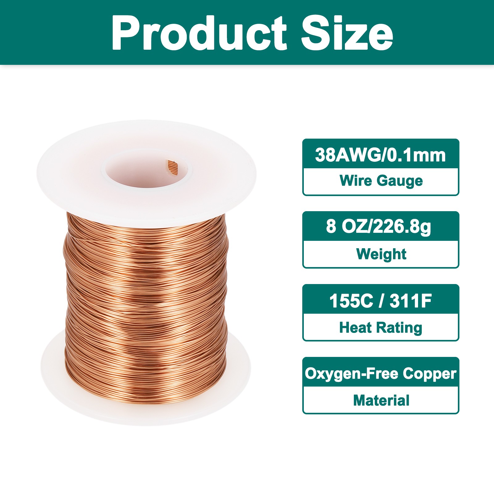 38 AWG Magnet Wire 38 Gauge 8 oz Enameled Copper Wire 155C(311F) Copper Color