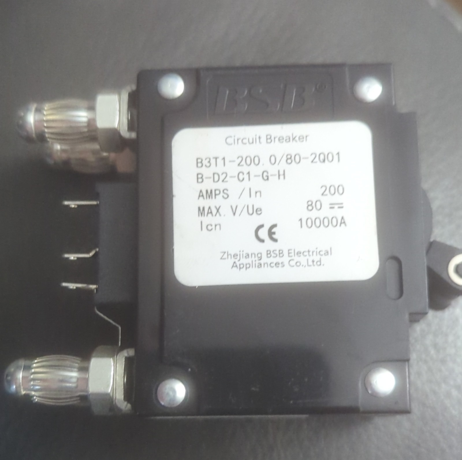 BSB Circuit Breaker 200A 80V 2-Pole Panel Mount B3T1-200.0/80-2Q01