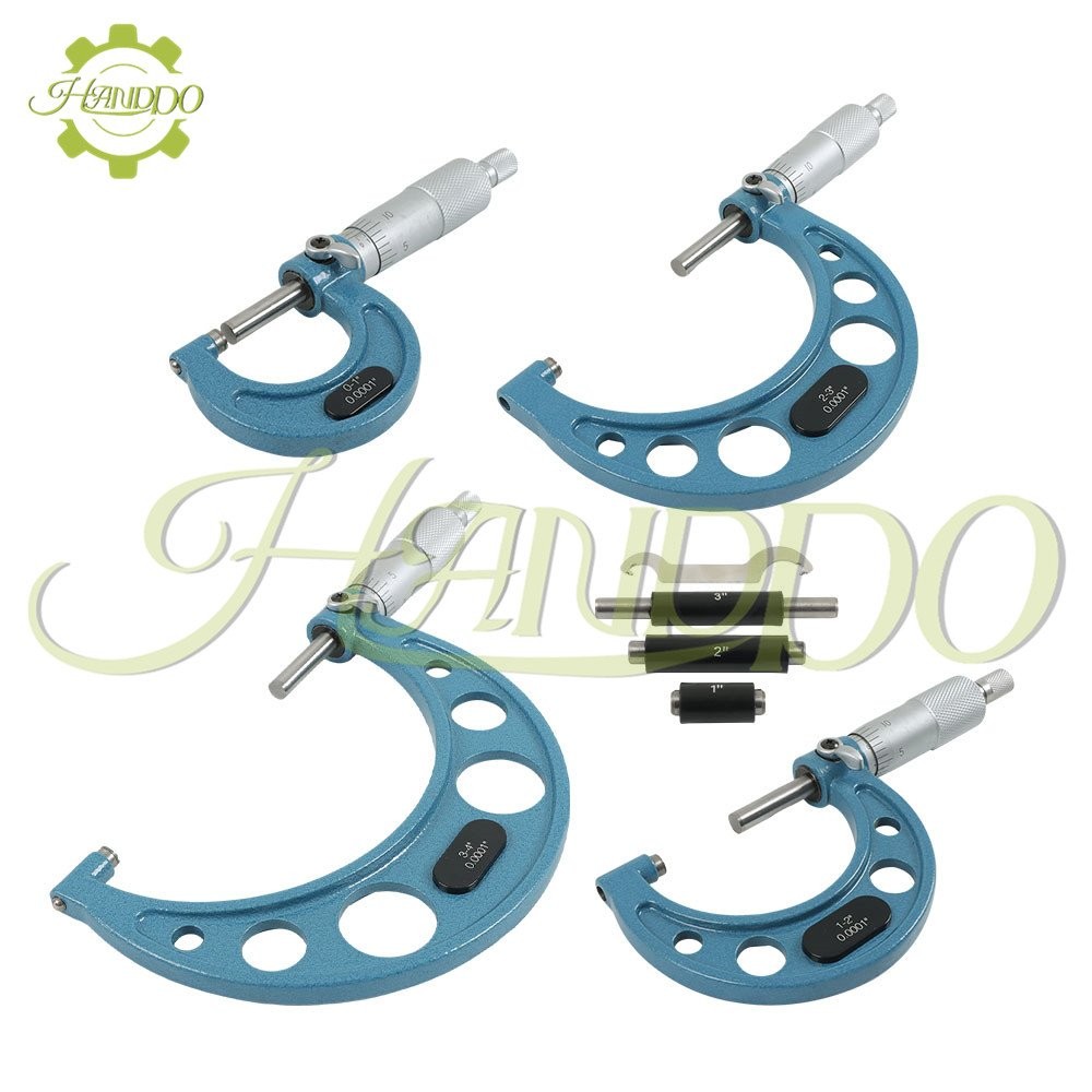 4 Pcs/Set 0-4″ Outside Micrometer Precision 0.0001″ Carbide Tipped New