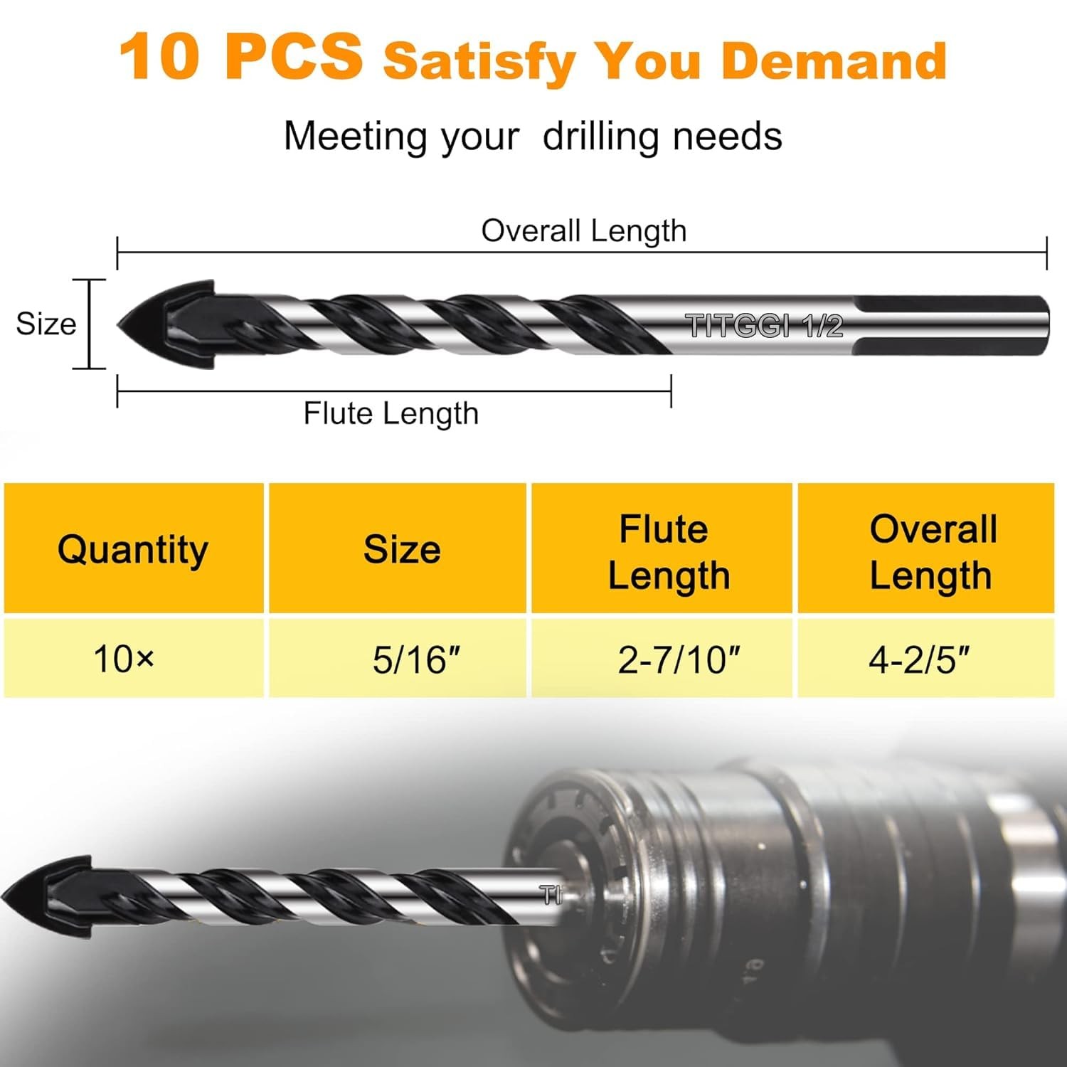 TITGGI 5/16″ (10PCS) Masonry Drill Bit Set & 10 Pcs (8mm), Black