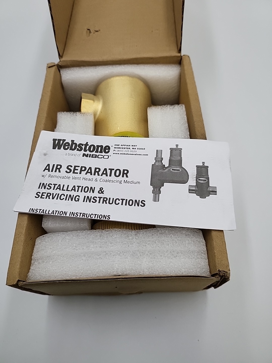 Webstone Brass Air Separator, w/Removable Vent Head & Coalescing Medium, CxC,…
