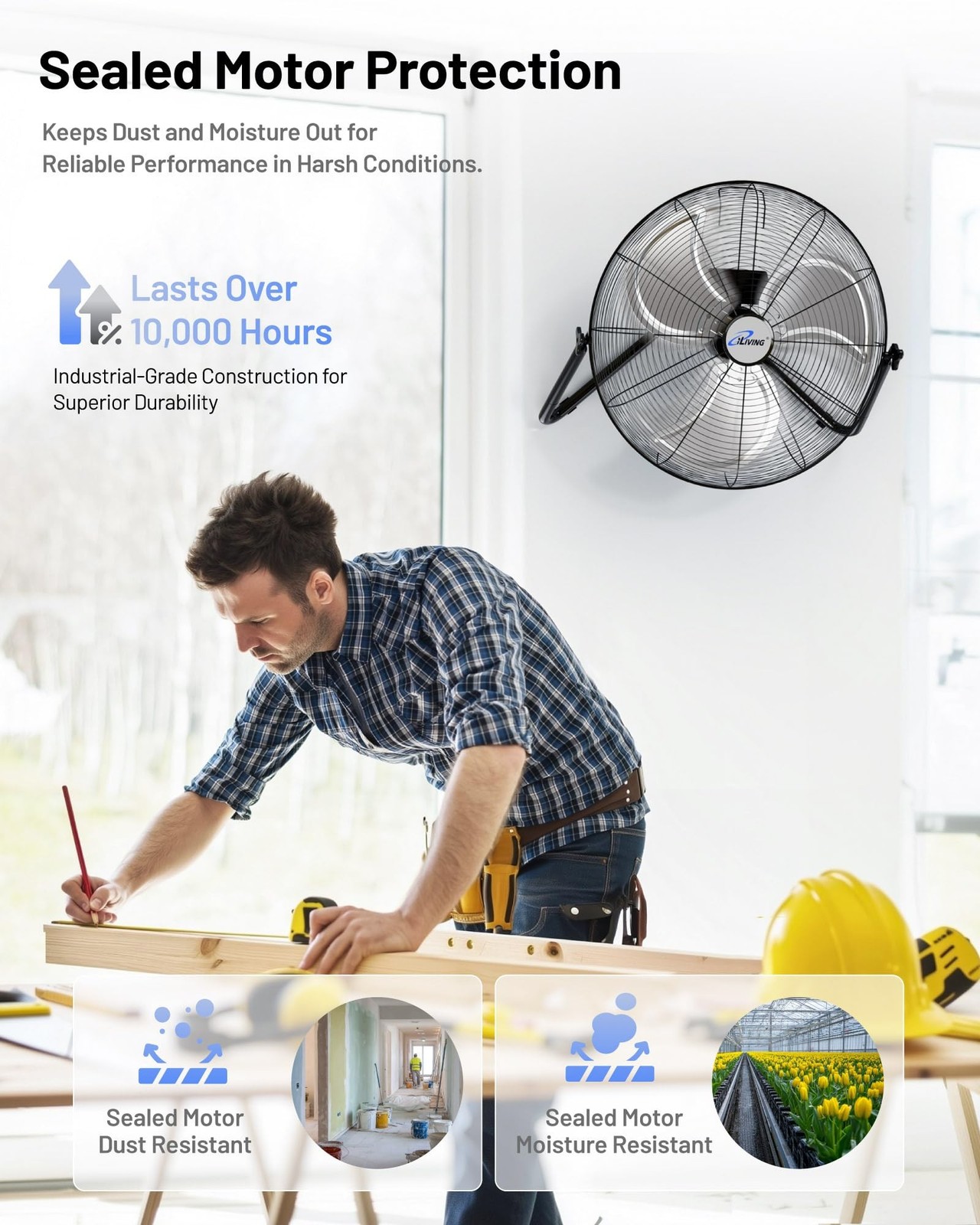 iLIVING 20 Inch Heavy Duty Floor & Wall Mount Fan – 5750 CFM High Velocity, 1…