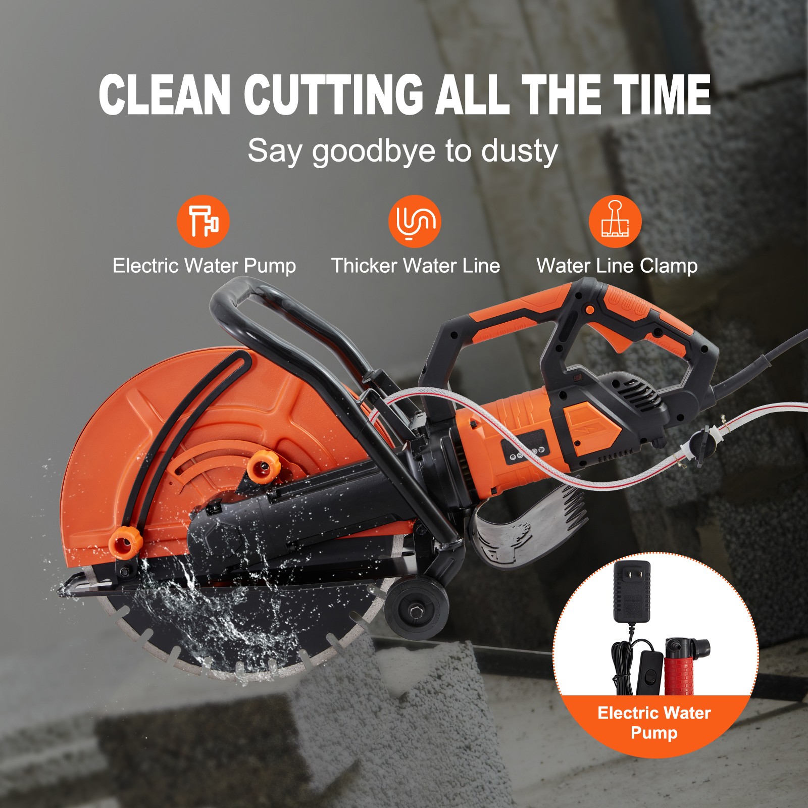 Uimoso 16” Electric Concrete Cutter with Water Pump and Blade for Wet/Dry Use