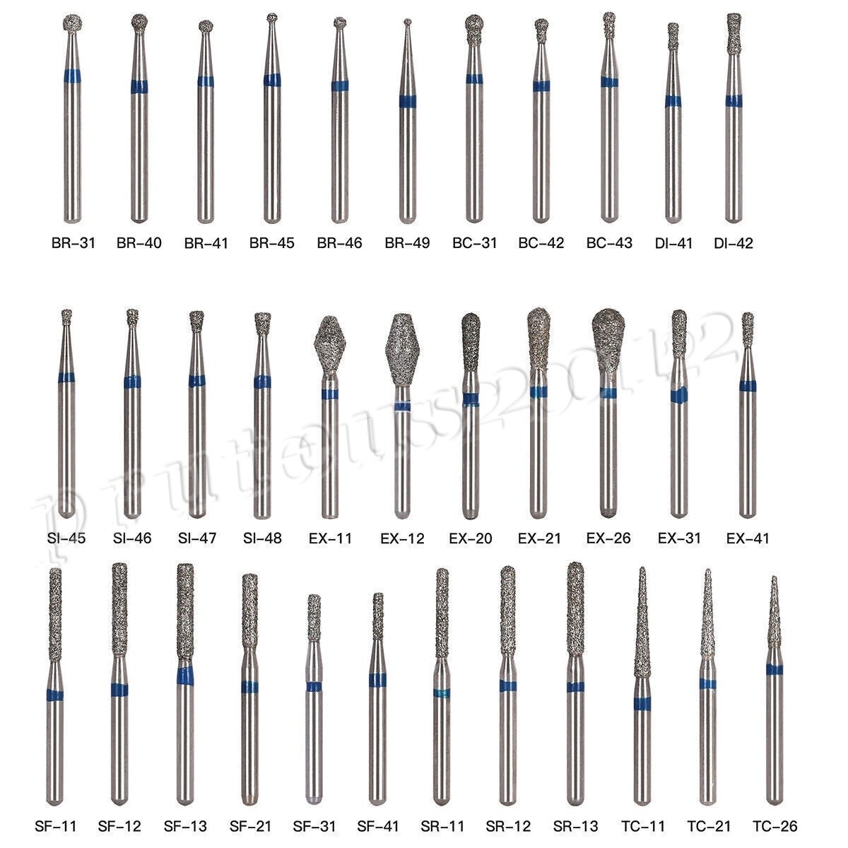 100 Types Dental FG Diamond Burs For High Speed Handpiece Friction Grip 50pcs