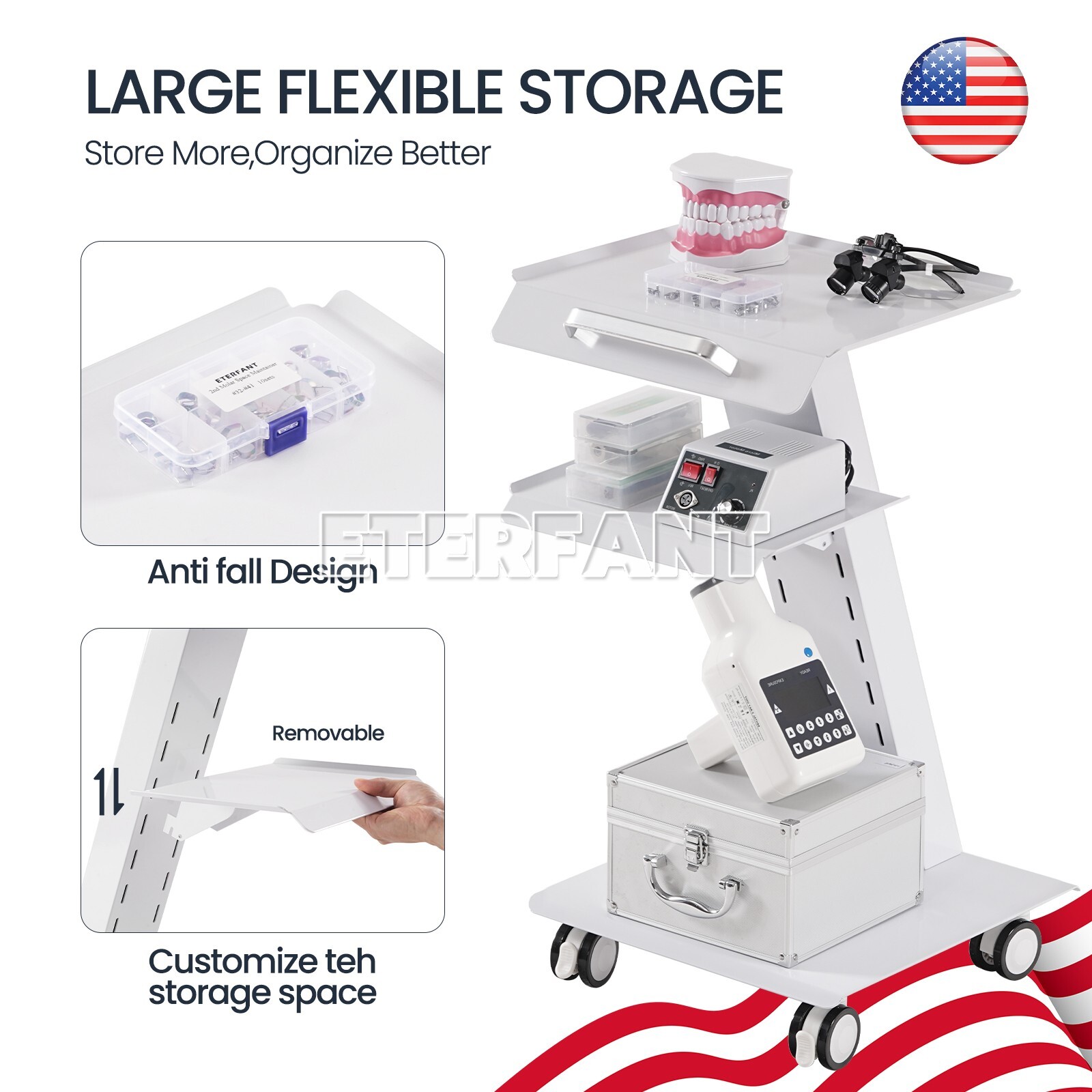Dental 3 Layer Medical Cart Trolley Tool/5 Drawers Rolling Storage Cart+Socket