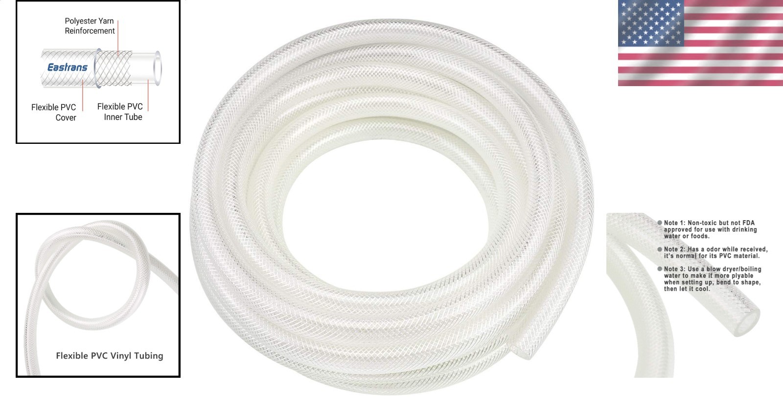 ID x 10 Ft Clear Heavy Duty PVC Vinyl Braided Tubing Flexible Hose