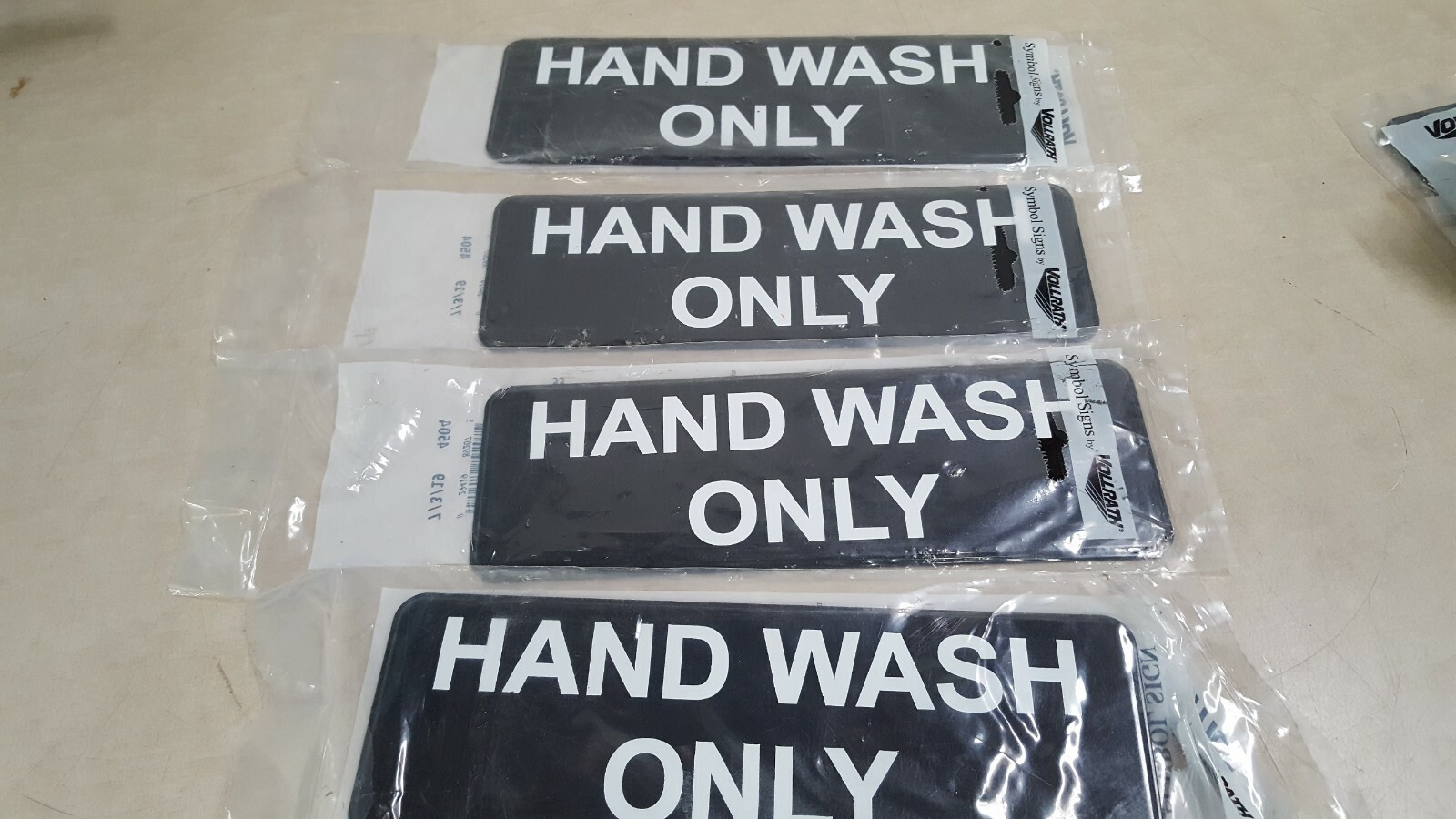 Lot of 4 – Traex 4504 Black HAND WASH ONLY Sign with White Letters