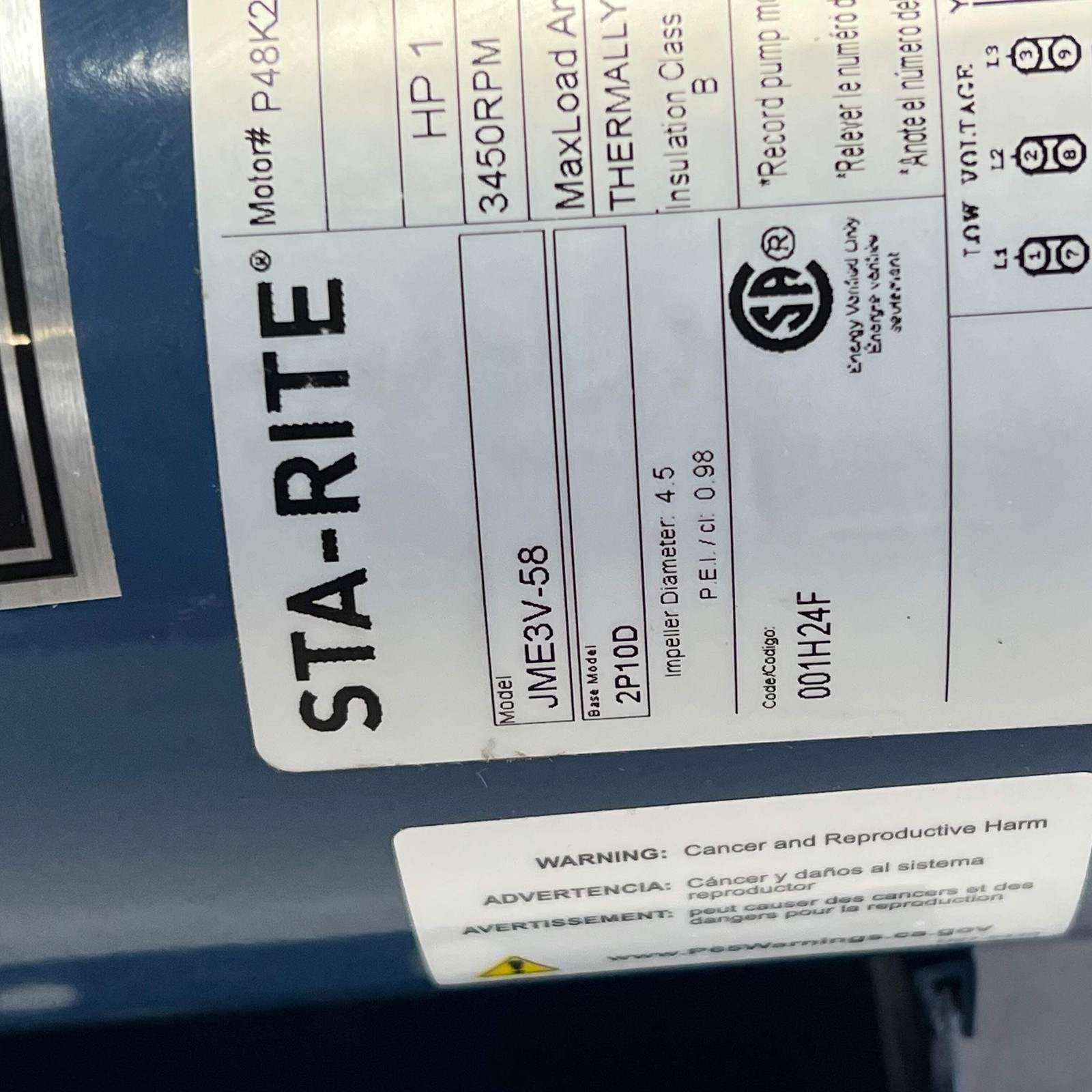 STA-RITE J Series Medium Head Centrifugal Pump 1 HP, 208-230/460V JME3V-58
