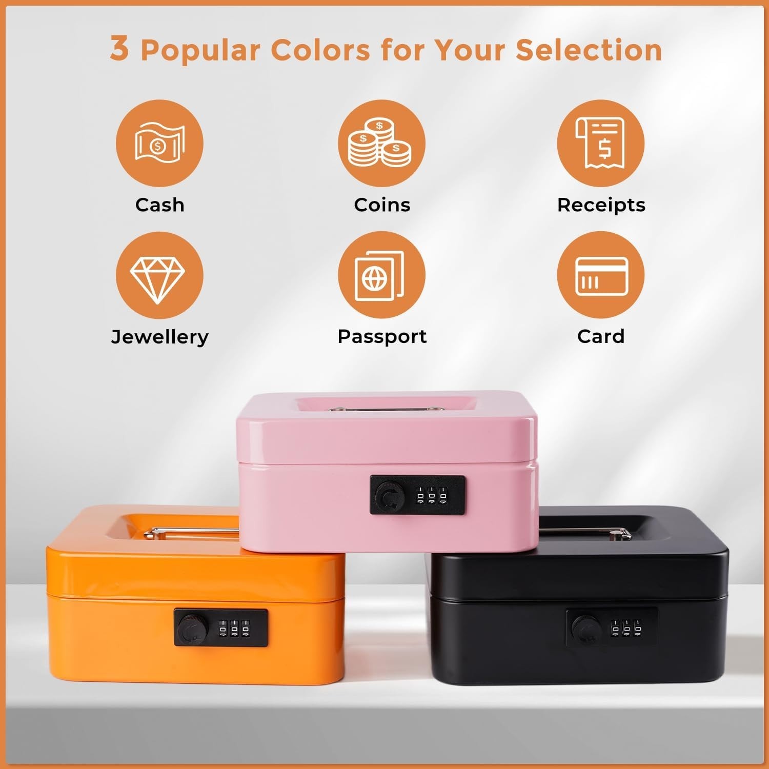 Cash Box with Money Tray and Combination Lock Metal Money Box Change Lock Box…