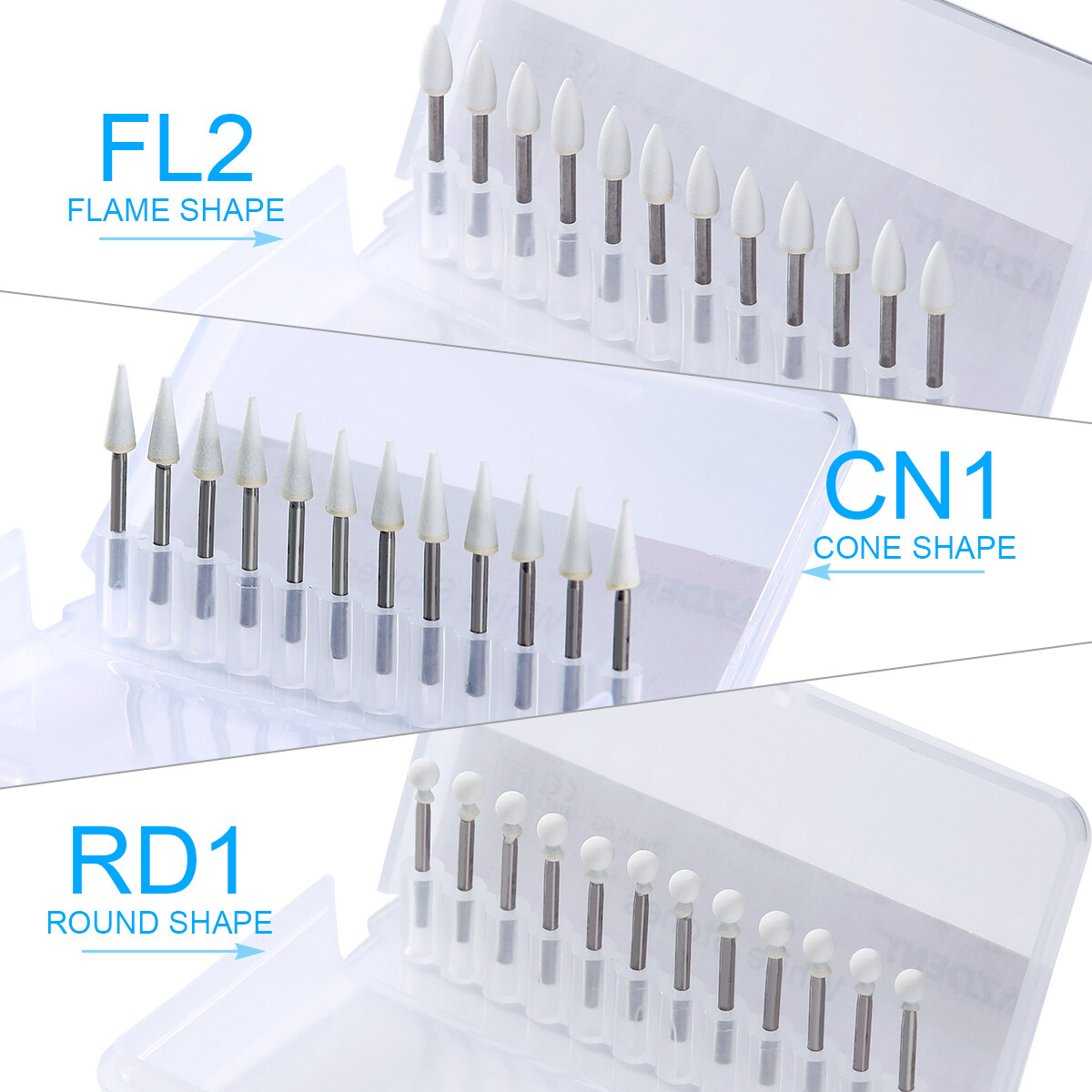 Dental White Polishing Stones Flame Cone Shape FG Burs Arkansas Stone