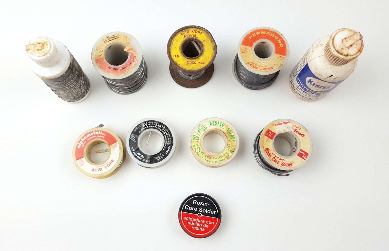 Lot of 8 Solder Spools Rosin & Acid Core Kester Alpha Craftsman Vintage