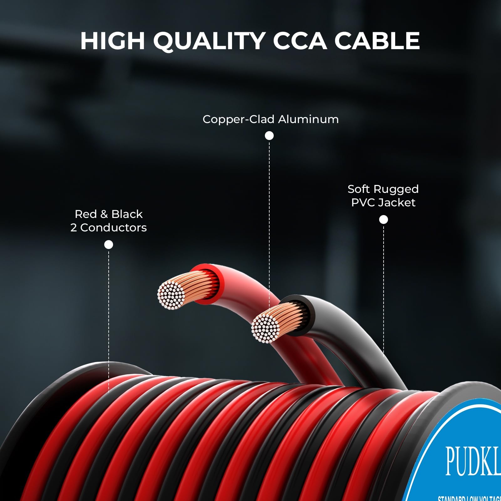 12 Gauge/12 AWG Copper Clad Aluminum 2 Conductor Red Black Electrical Wire 100FT