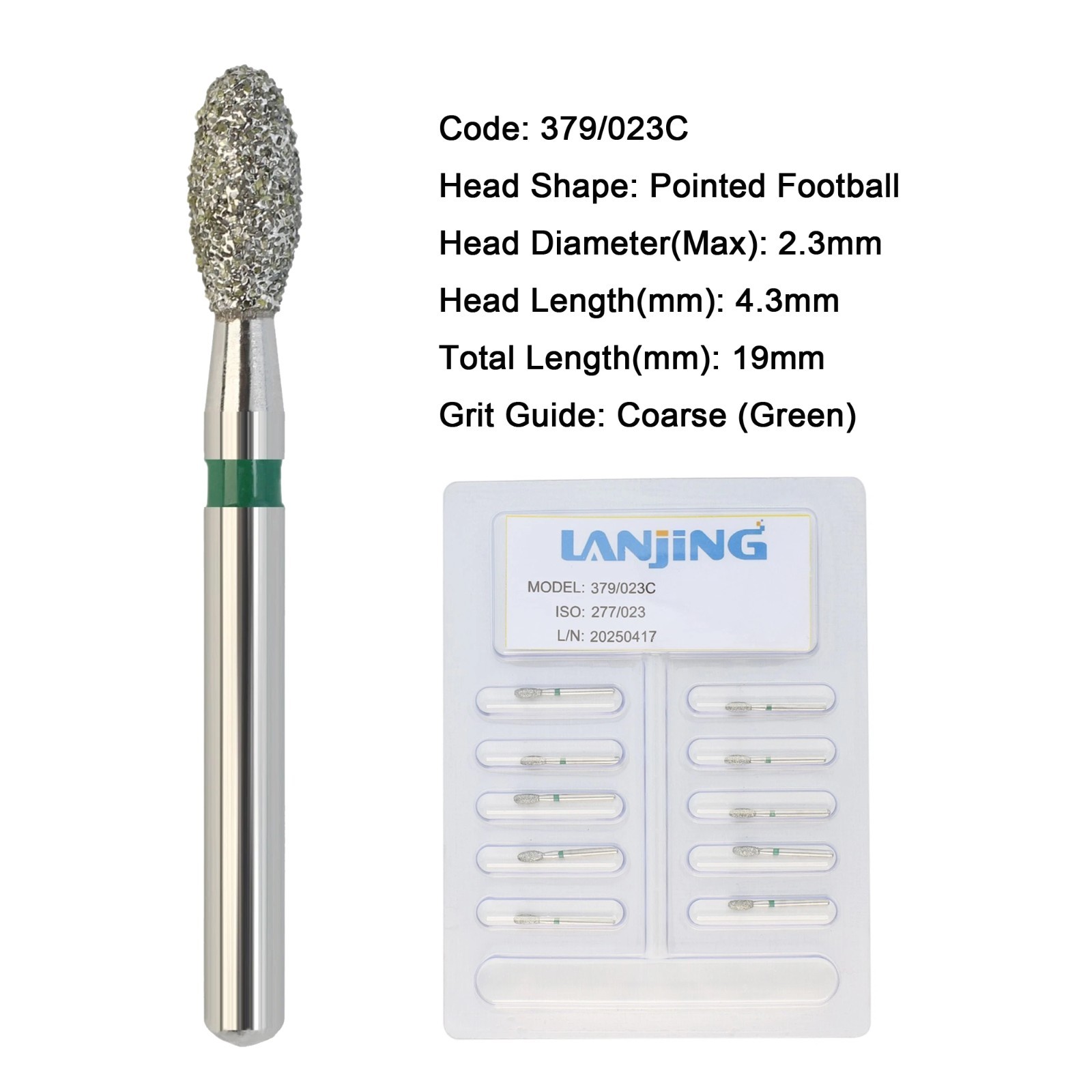 Dental Diamond Burs FG Egg Football 379/023C 379/023F Coarse Fine High Speed