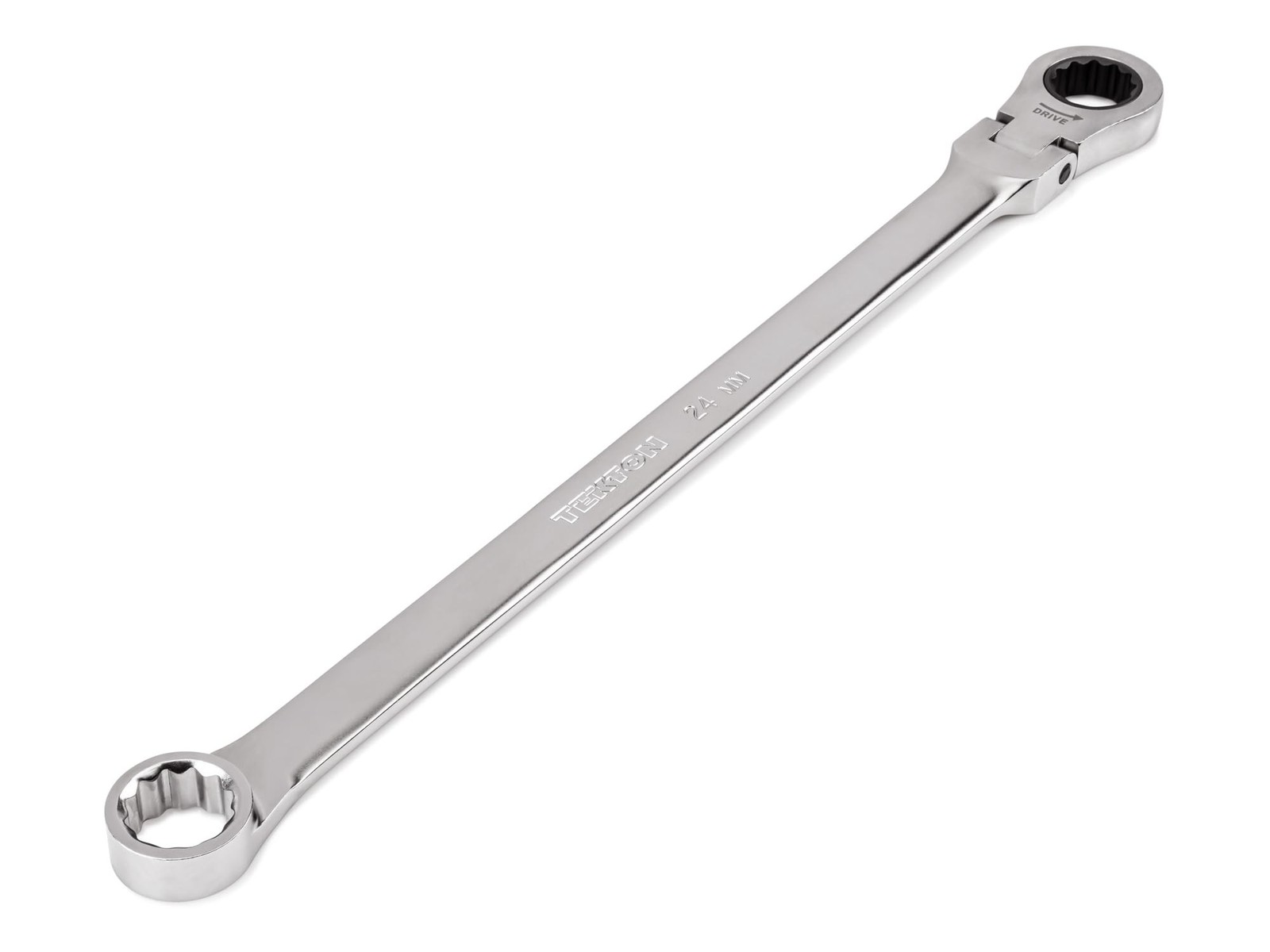 TEKTON 24 mm Long Fixed/Flex Head 12-Point Ratcheting Box End Wrench | WRB35424