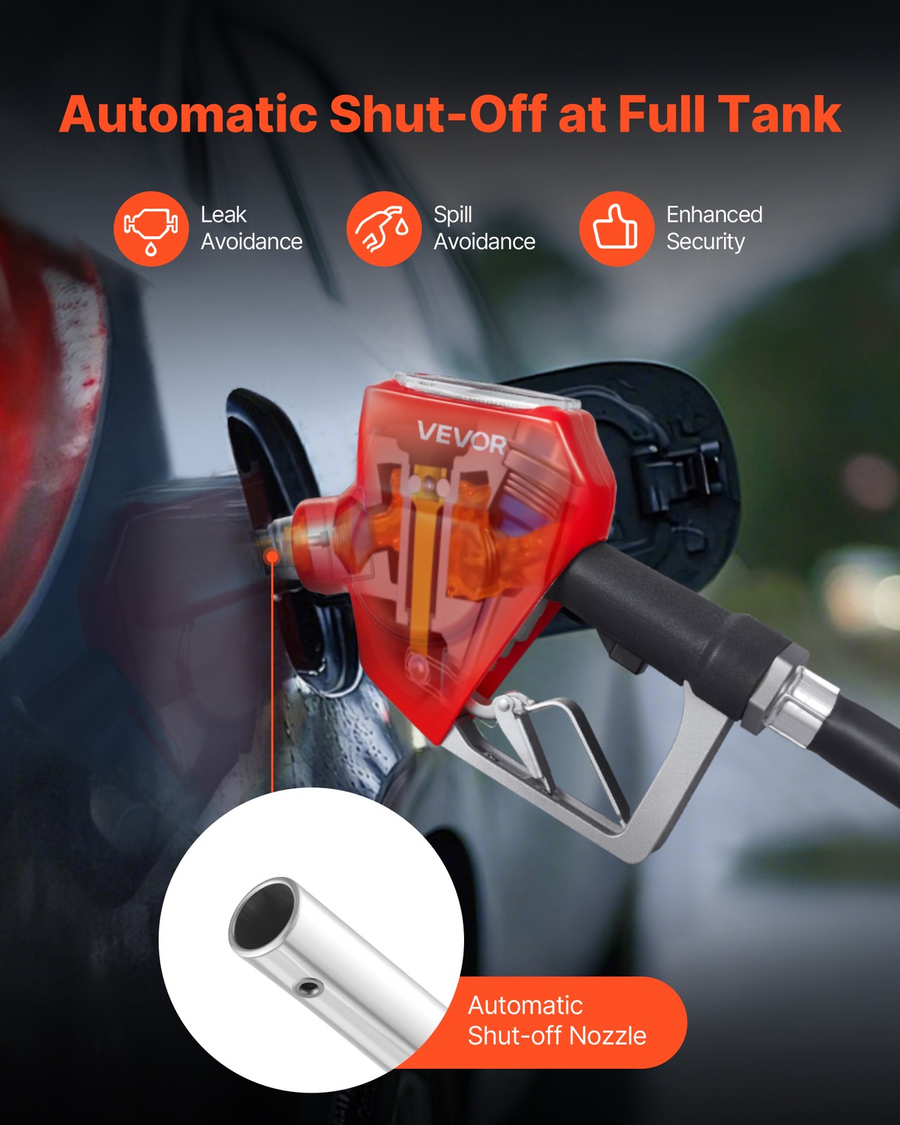 VEVOR 1 in Barb Digital Fuel Nozzle 3/16 in Spout Auto Shut Off Gas Nozzle