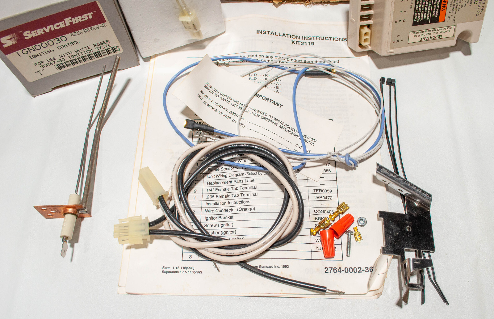 Trane Service First Trane KIT2119 Ignition Module 50E47-060 Igniter IGN0030 Rod