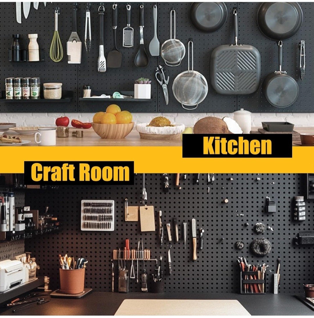 Peg Board, 4 Pack Metal Pegboard Panels without Hooks, Black Pegboards Wall…