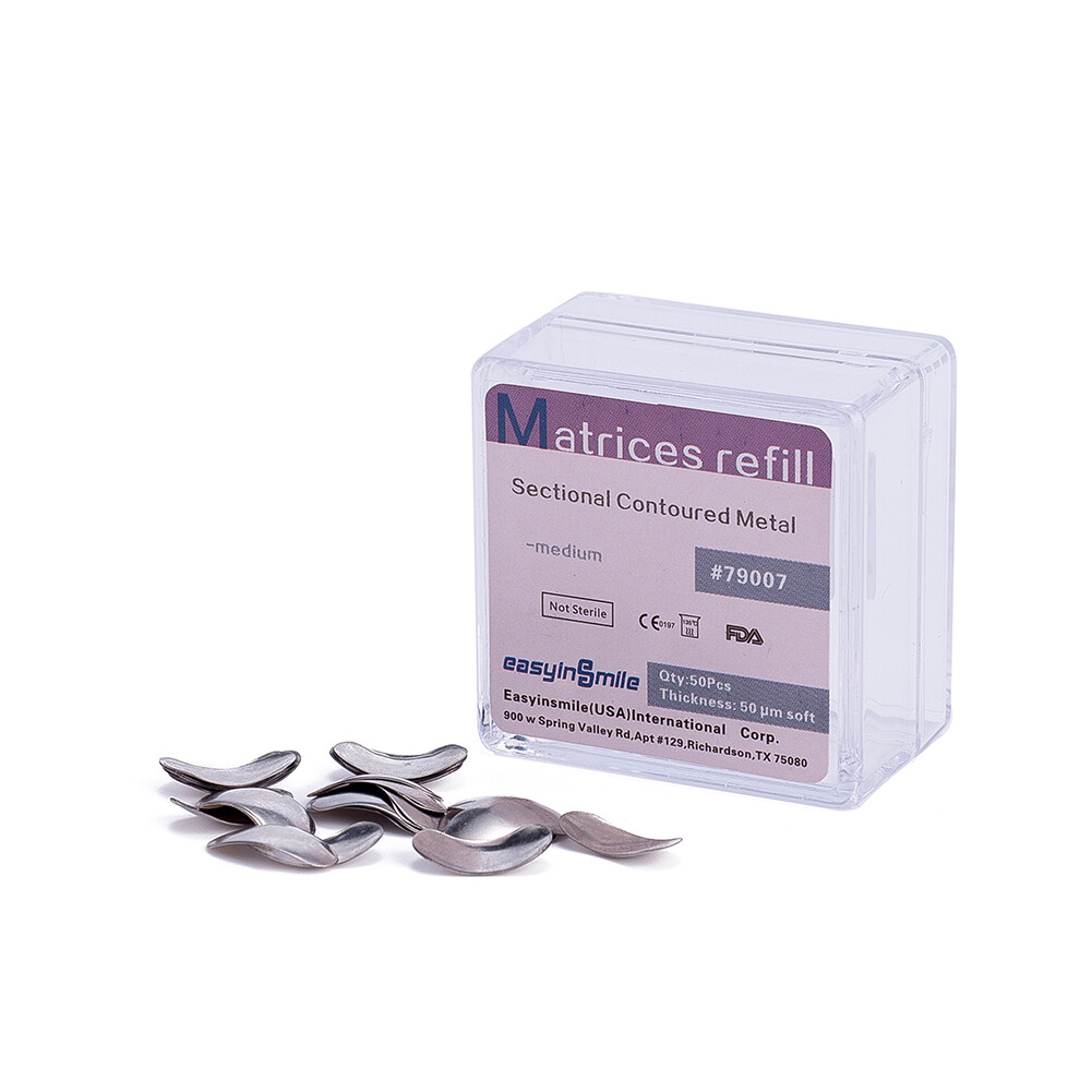 50Pcs Dental Matrix Sectional Contoured Metal Matrices Bands S/M/L Sizes 50μm US