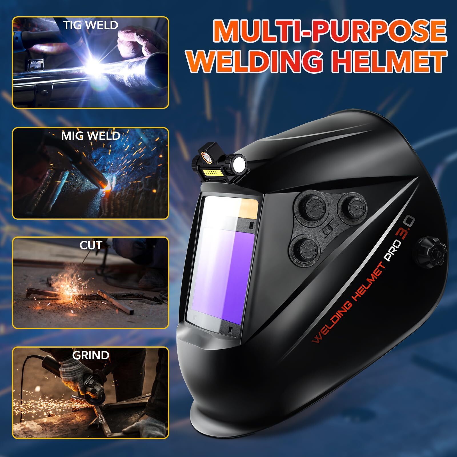 Panoramic 180° View True Color Auto Darkening Welding Helmet with 4 Arc Sensors