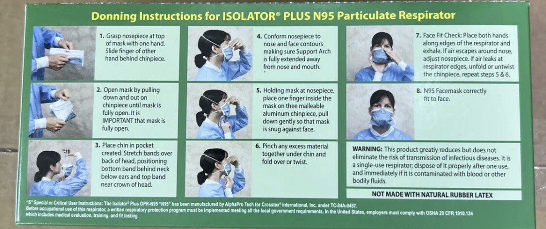 N95 Crosstex Isolator Plus Fluid Resistant Surgical Masks NIOSH [CASE OF 168]