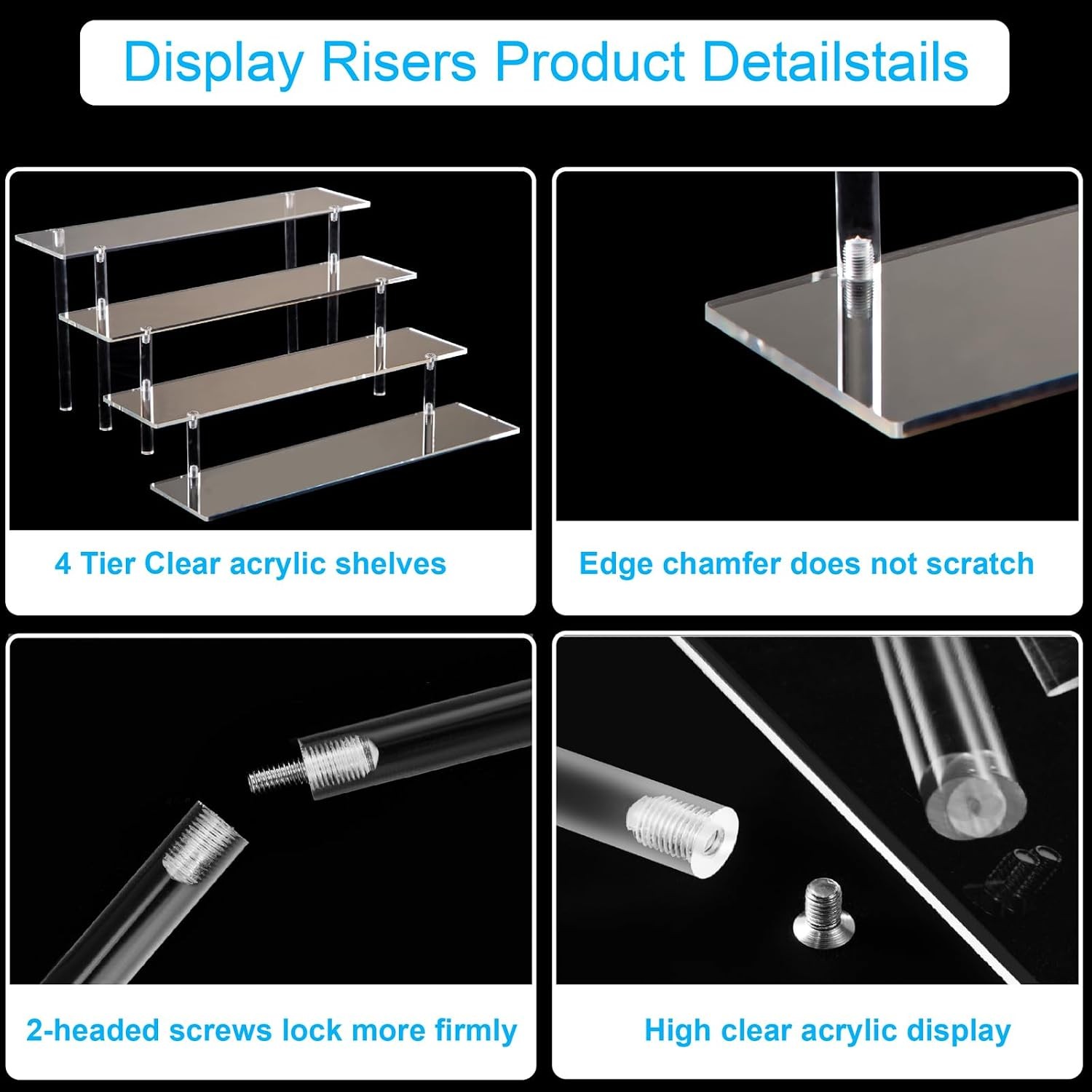 4 Tier Acrylic Display Risers, Clear Perfume Organizer Stand, Large
